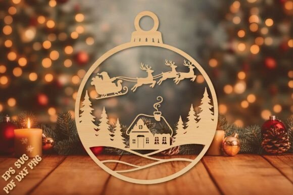 Santa Sleigh Village Ornament SVG Laser Cutting By Artify Studio