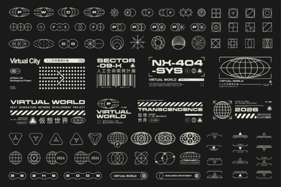 Set of Micrographic Element Futuristic