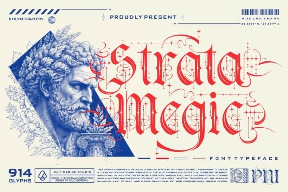 Preview specimen of Strata Magic blackletter font