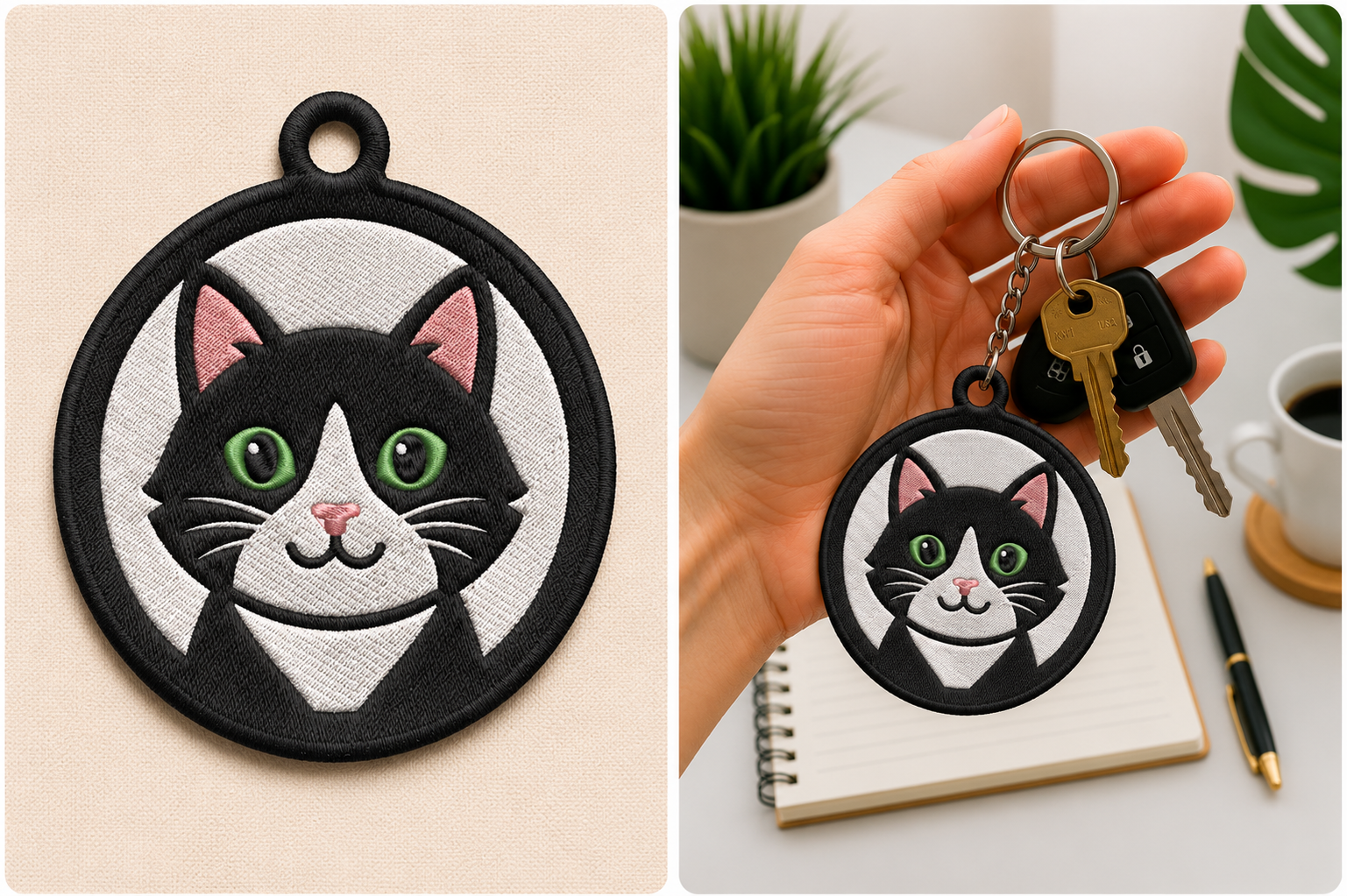Tuxedo Cat Keychain Design