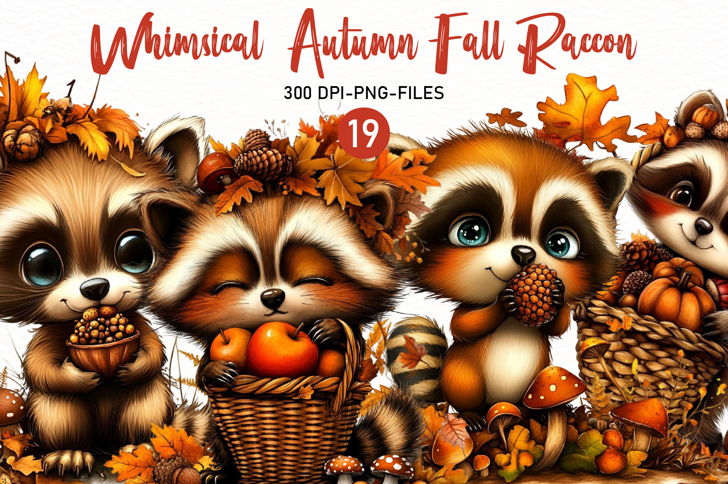 Whimsical Autumn Fall Raccoon Clipart Graphic by Designworld · Creative ...