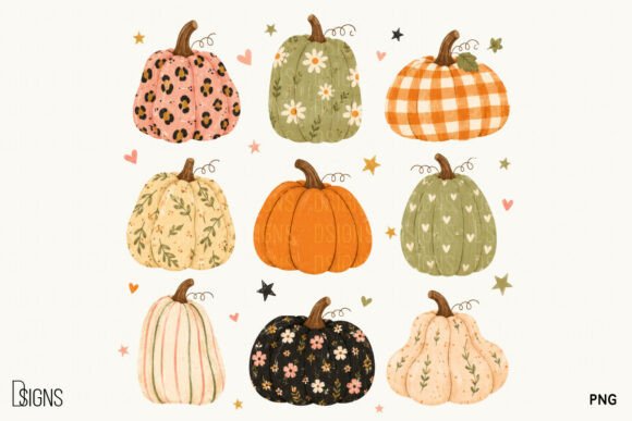 Whimsical Fall Boho Pumpkins Autumn PNG