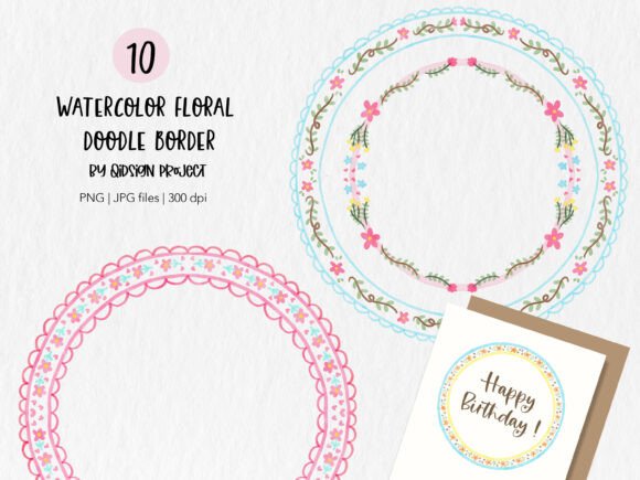 10 Watercolor Floral Circle Borders PNG