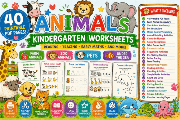 Animals Kindergarten Worksheets