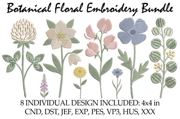 Botanical Floral Embroidery Bundle