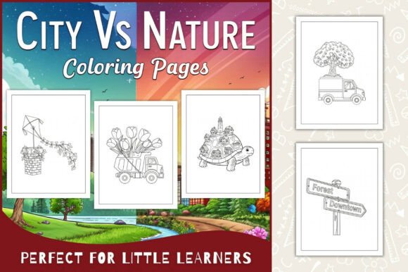 City Vs Nature Coloring Pages for Kids
