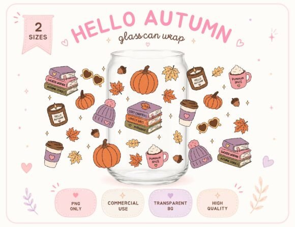 Cozy Hello Autumn Glass Can Wrap