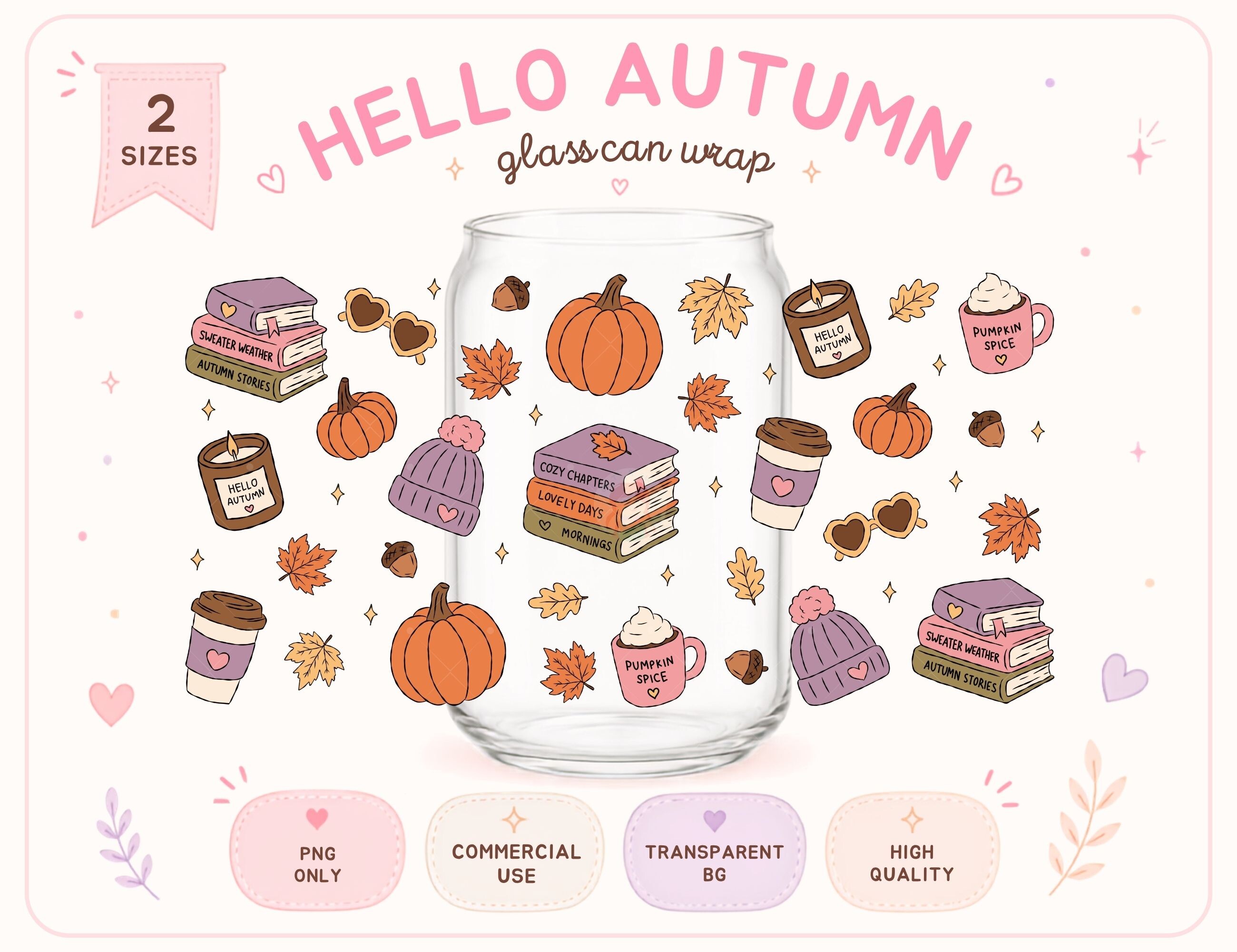 Cozy Hello Autumn Glass Can Wrap