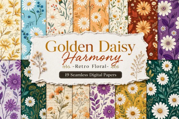 Golden Daisy Harmony –Retro Floral Paper