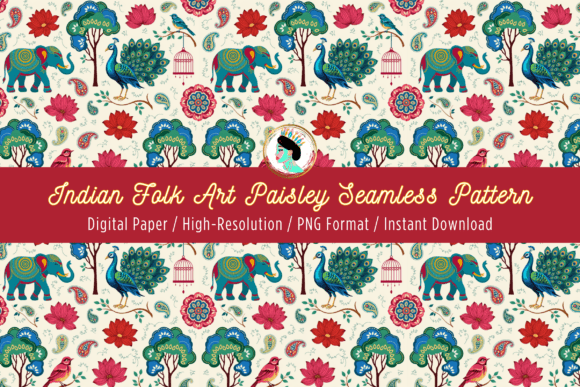 Indian Peacock Folk Art Seamless Pattern