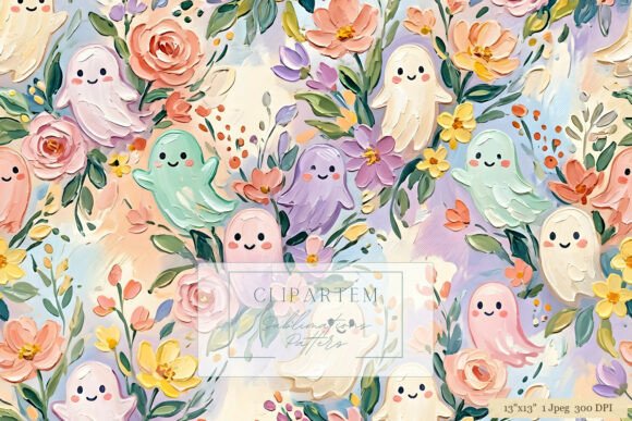 Pastel Ghost Floral Pattern PNG