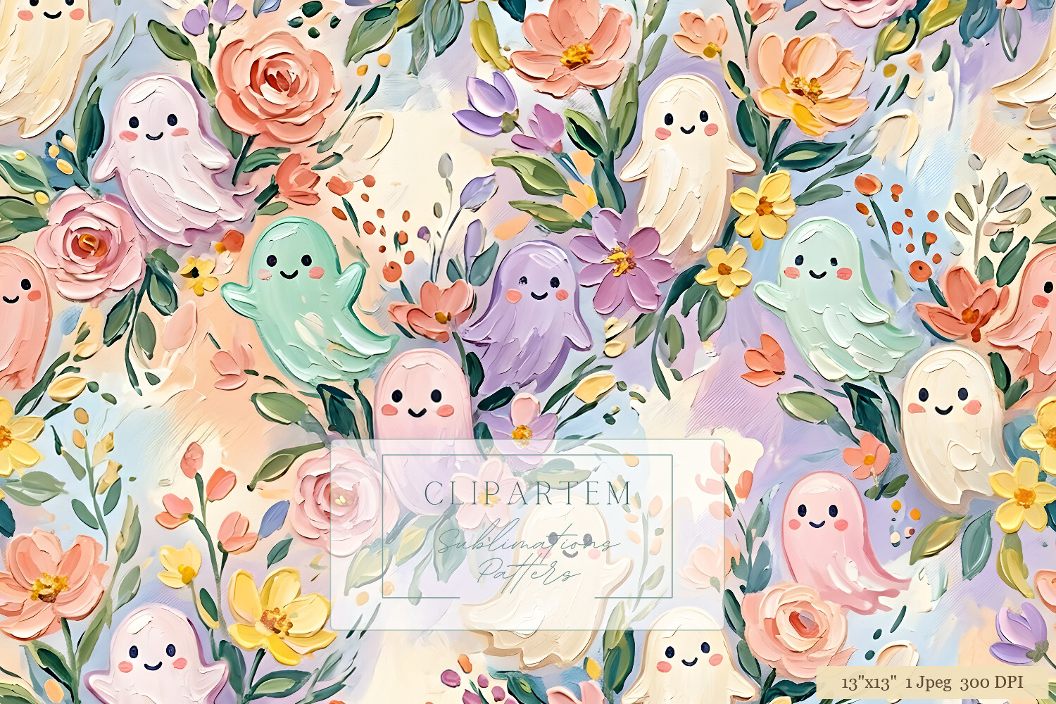 Pastel Ghost Floral Pattern PNG