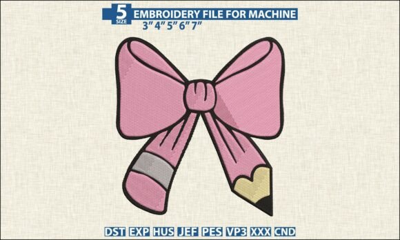 Pencil Ribbon Pattern DST PES Embroidery
