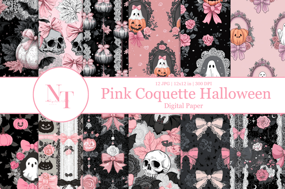 Pink Coquette Halloween Digital Paper