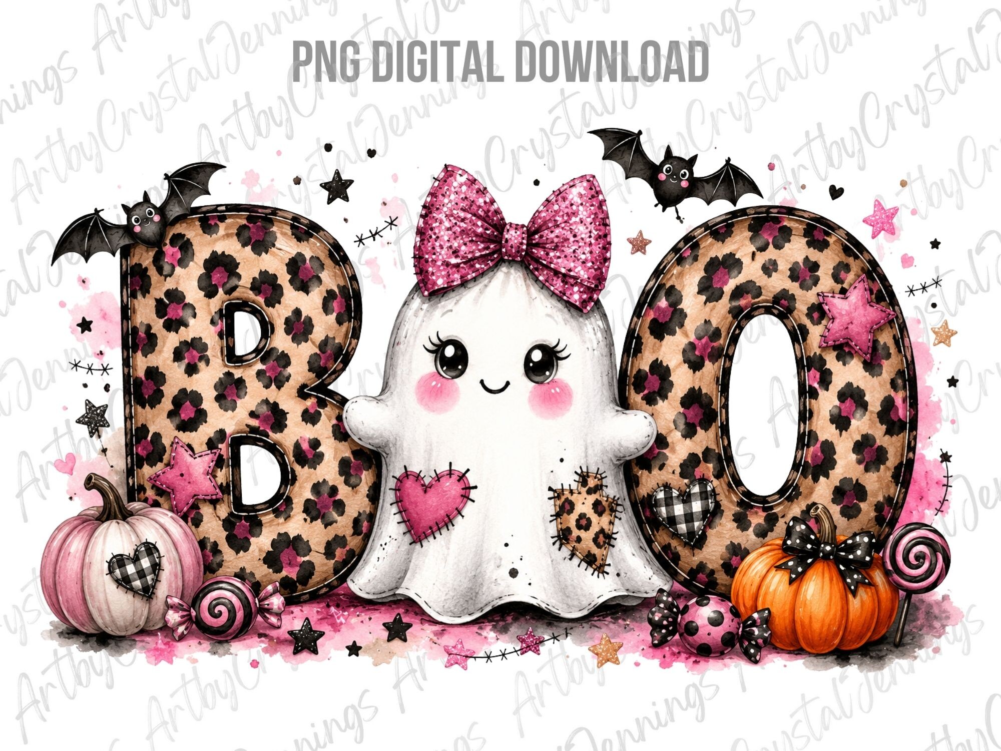 Pink Leopard Boo Ghost Halloween PNG