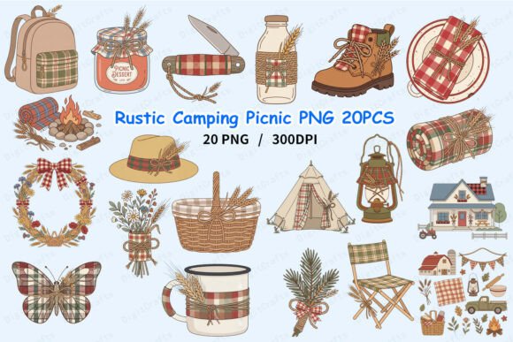Rustic Camping Picnic PNG 20PCS