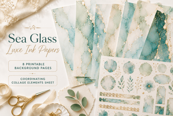 Sea Glass Luxe Ink Digital Papers