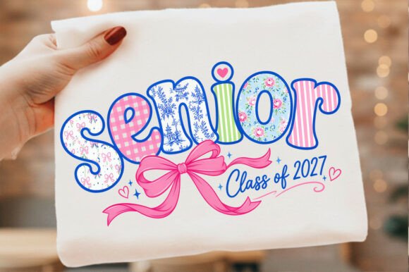 Senior 2027 Floral Preppy Bow Png T-Shir