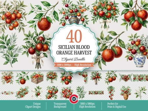 Sicilian Blood Orange Harvest Clipart