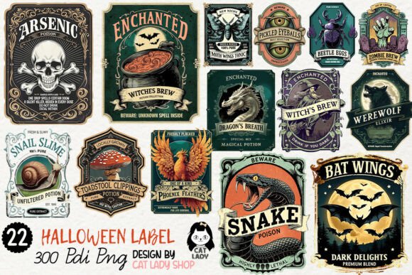 Vintage Halloween Potion Label PNG