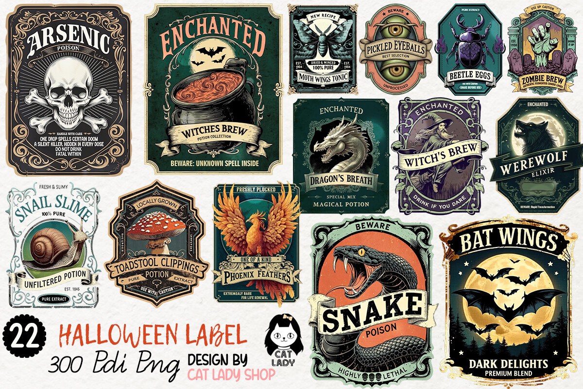 Vintage Halloween Potion Label PNG