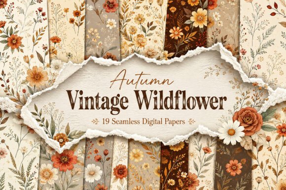 Autumn Vintage Wildflower Digital Papers