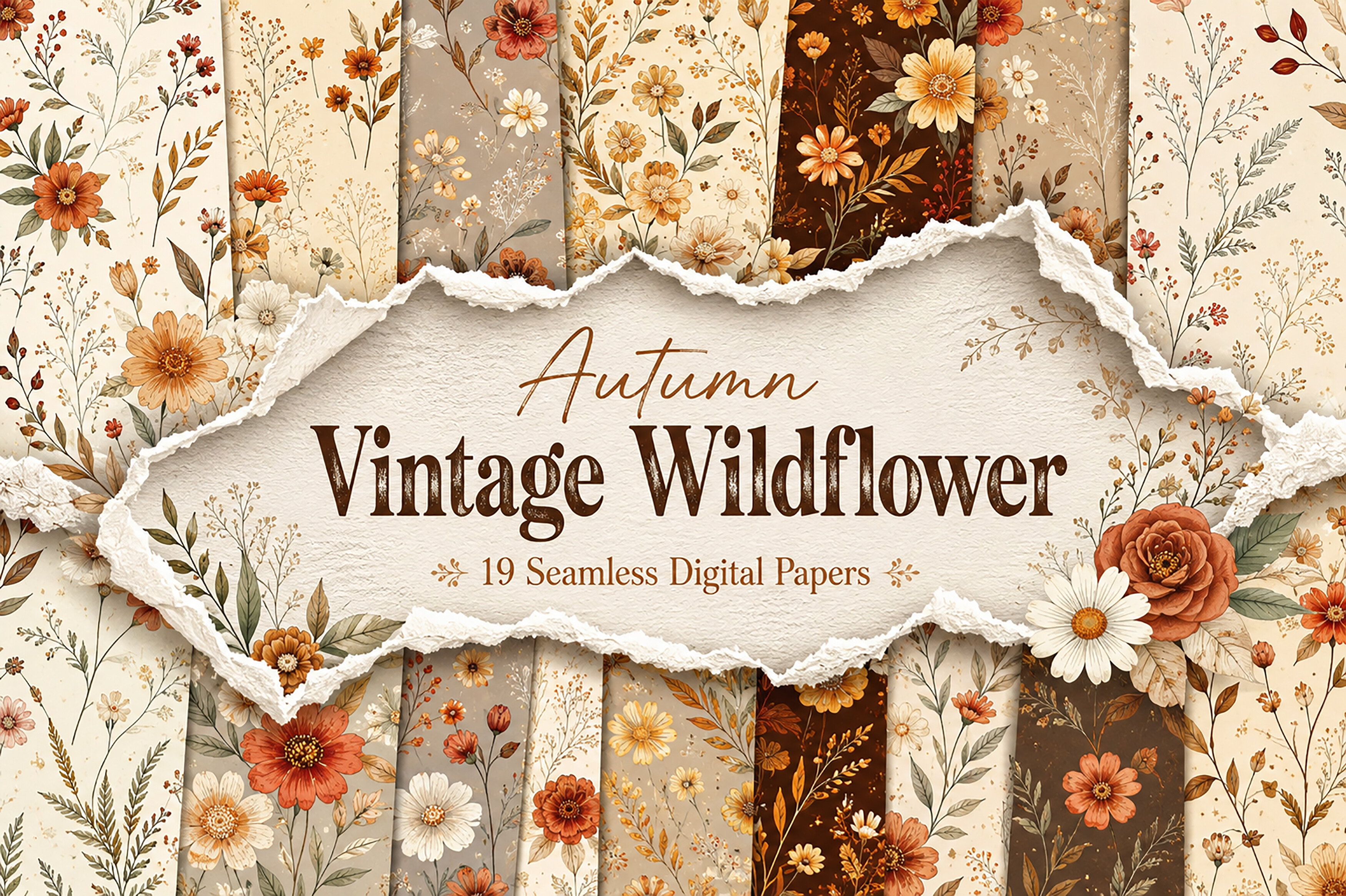 Autumn Vintage Wildflower Digital Papers
