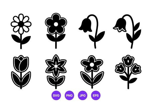 Black and White Flower Icon Set