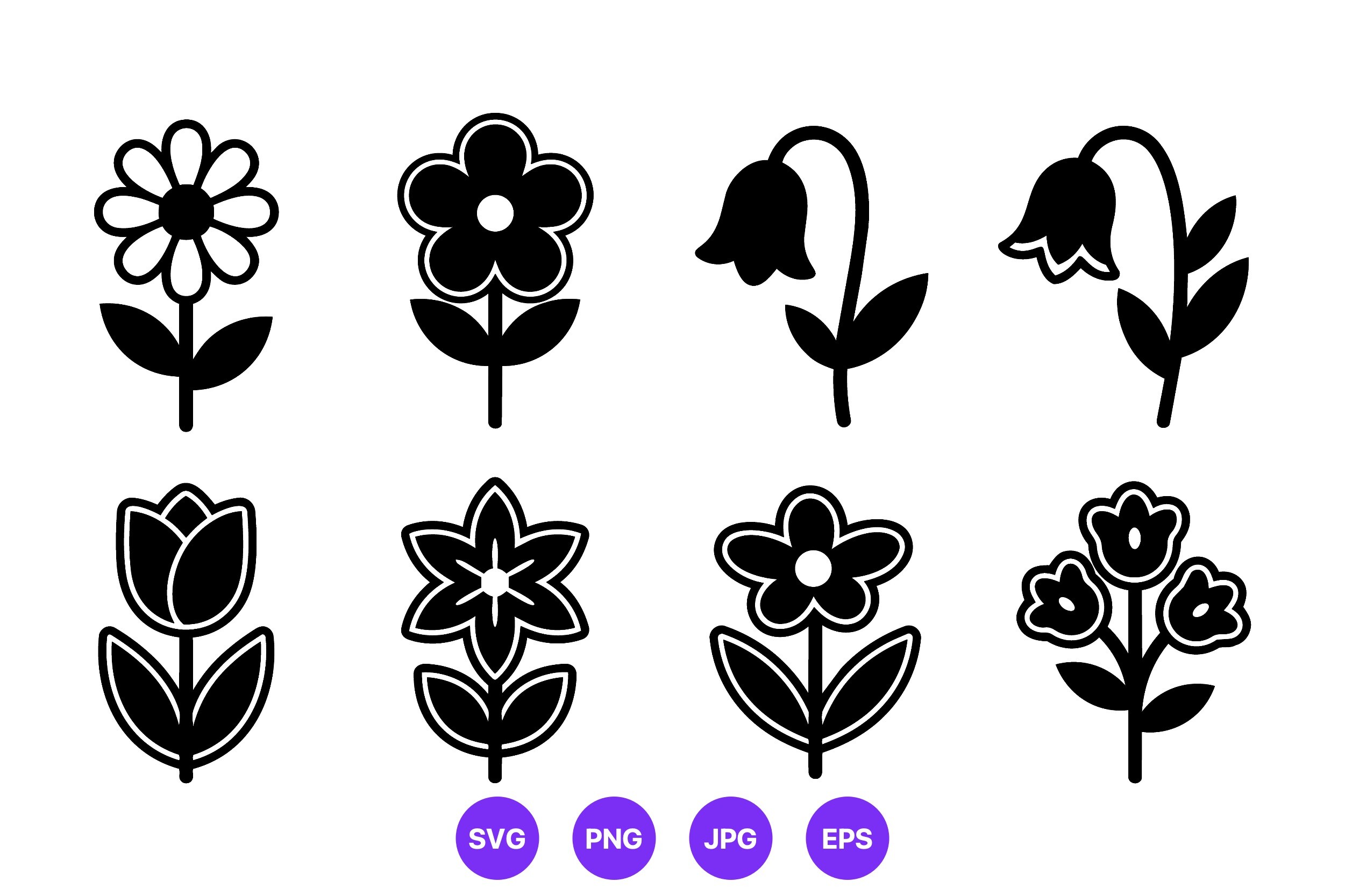 Black and White Flower Icon Set