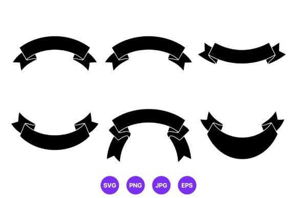Black Curved Banner Ribbon Shapes