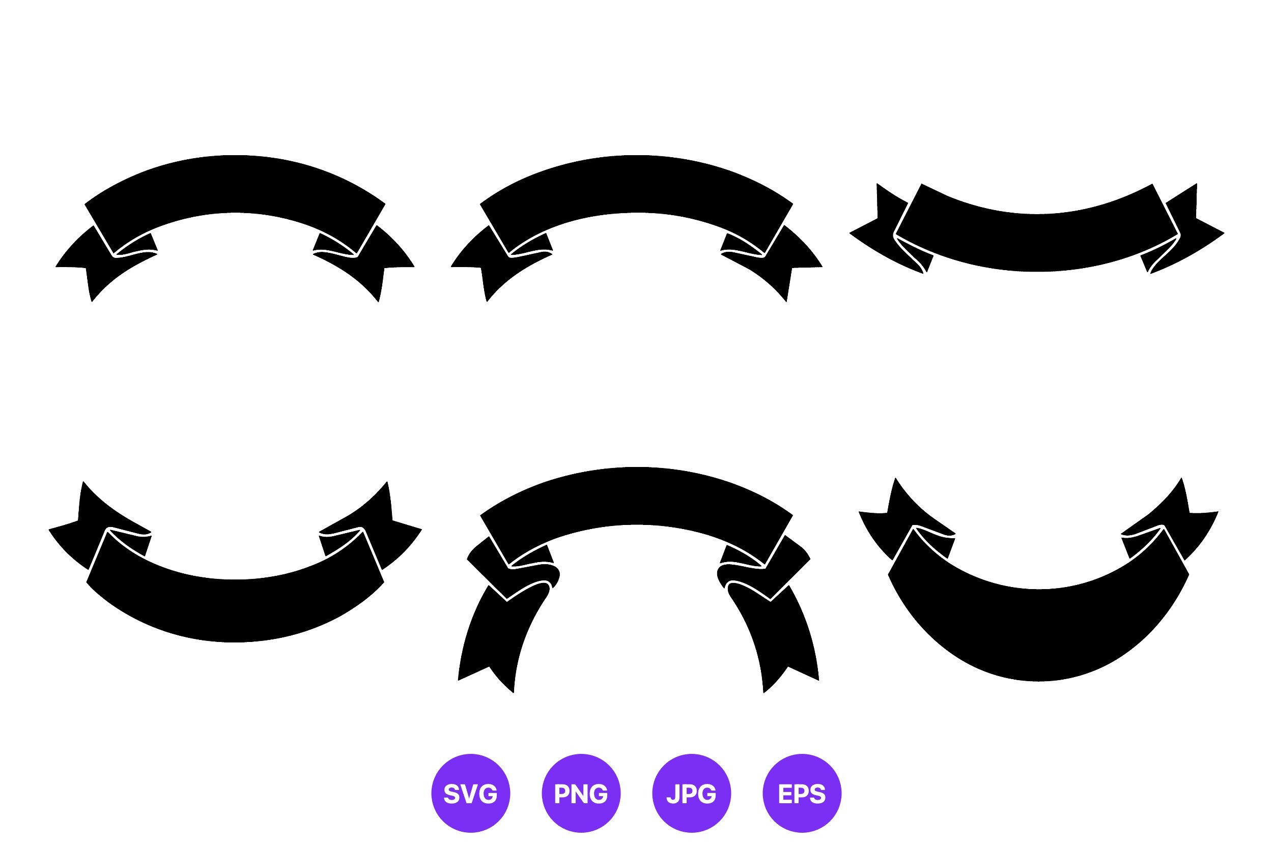 Black Curved Banner Ribbon Shapes