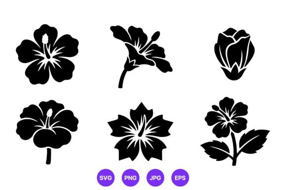 Black Hibiscus Flower Silhouettes