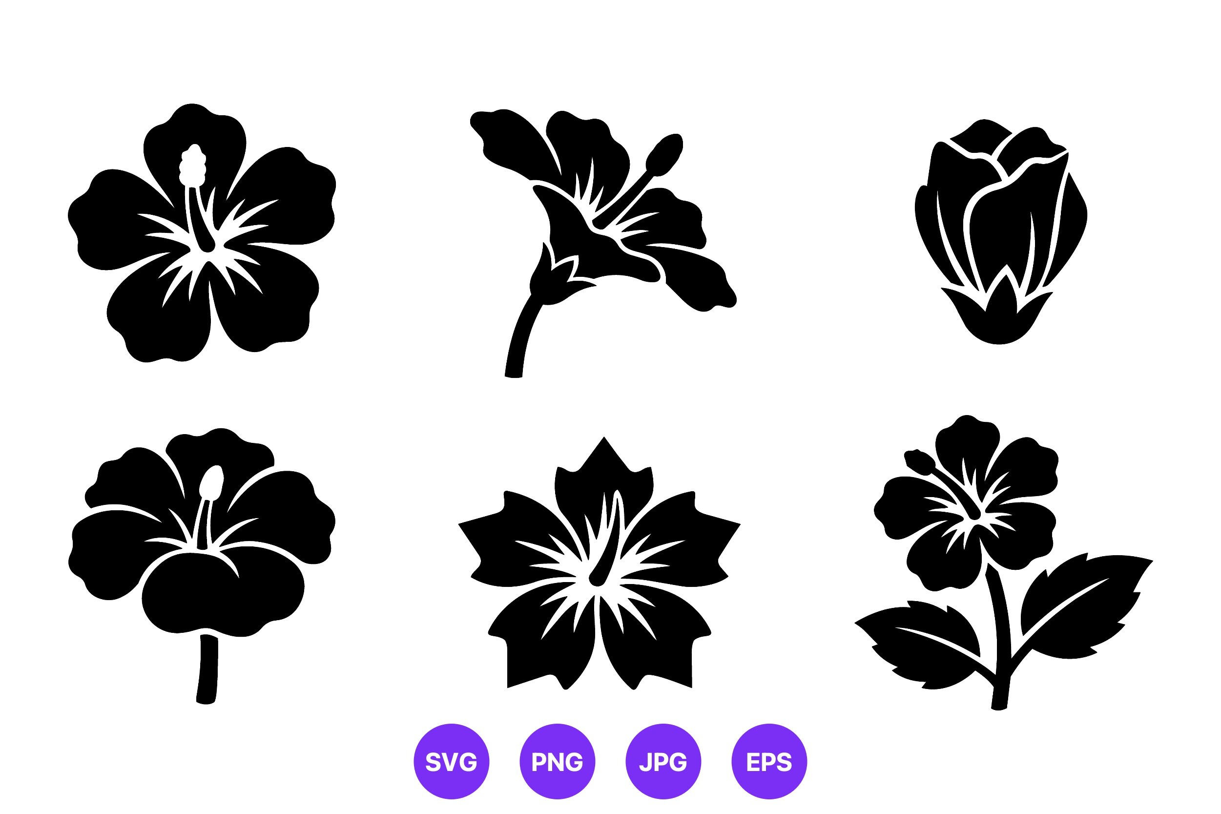 Black Hibiscus Flower Silhouettes