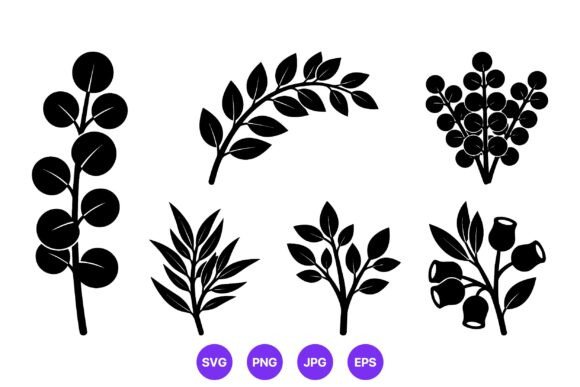 Black Leaf and Berry Silhouettes