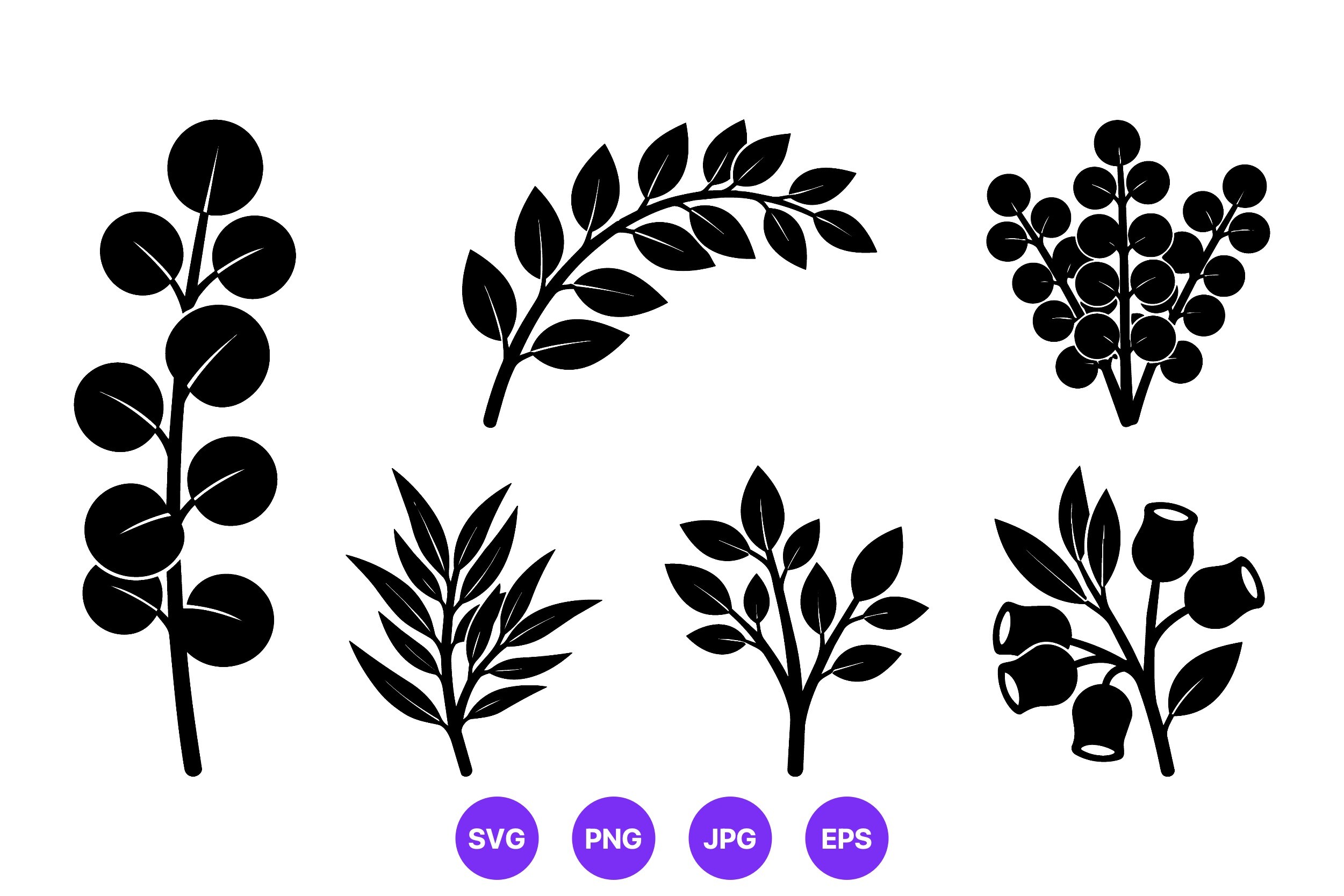 Black Leaf and Berry Silhouettes