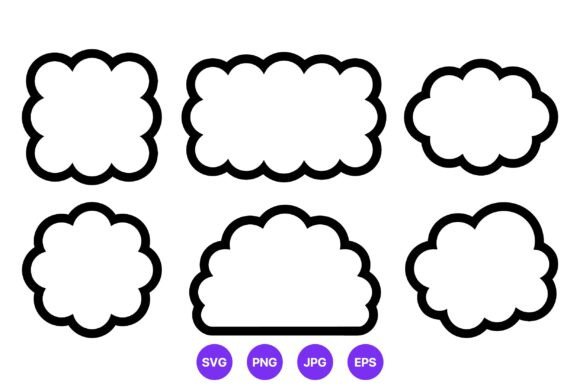 Black Outline Round Scalloped Cloud