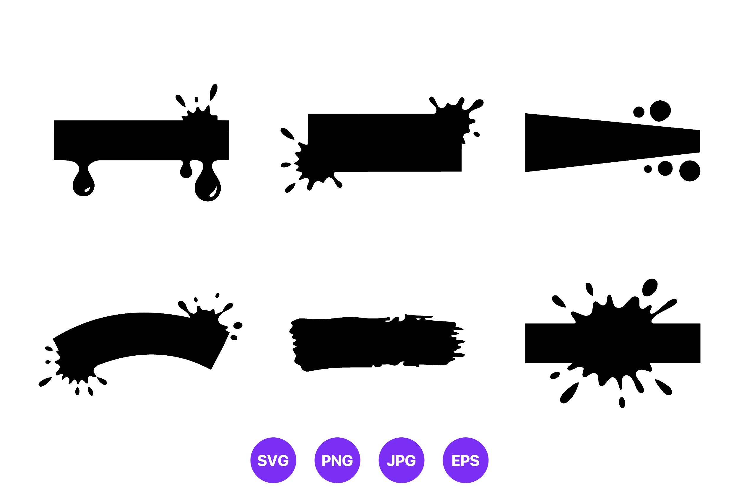 Black Splash Paint Brush Stroke Shapes