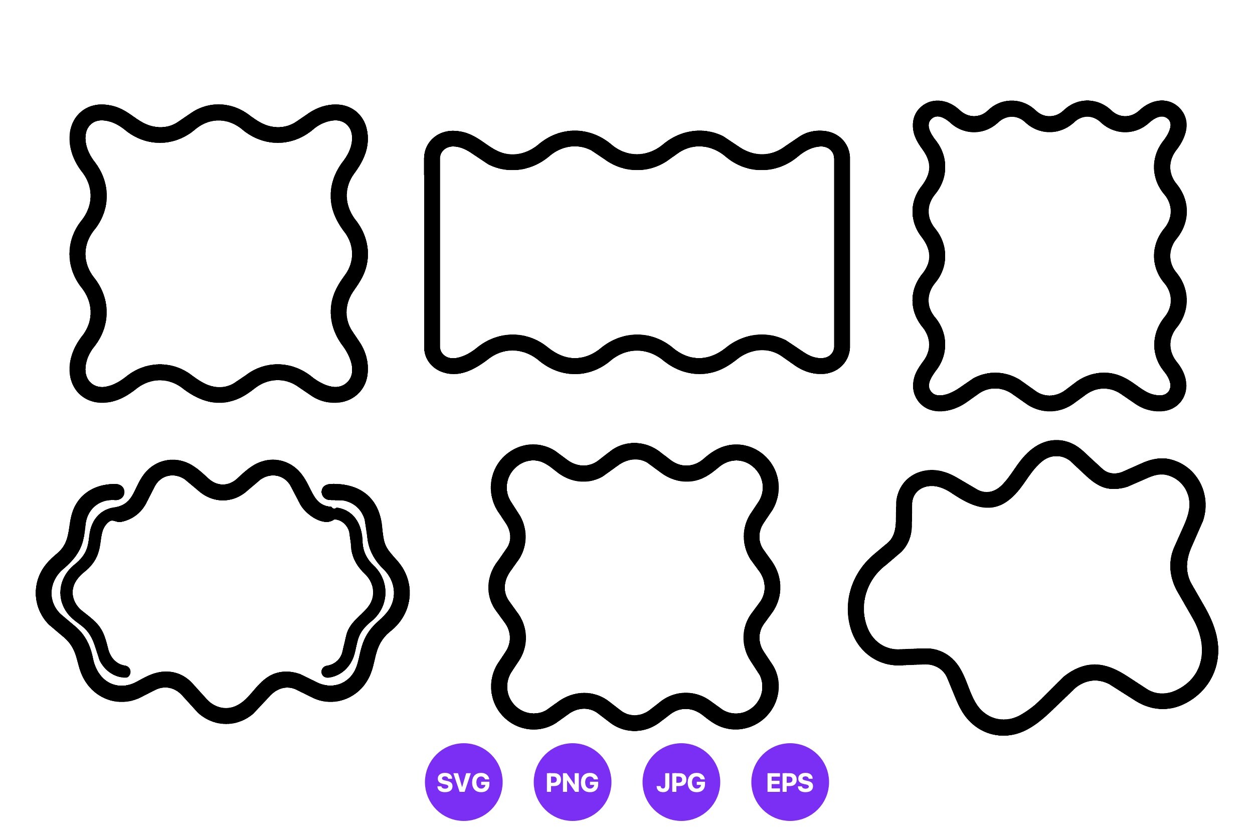 Black Wavy Frame Border Vector Set