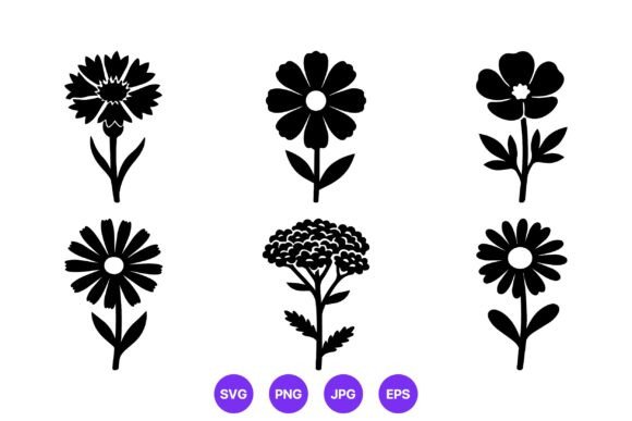 Black White Floral Silhouette Icons