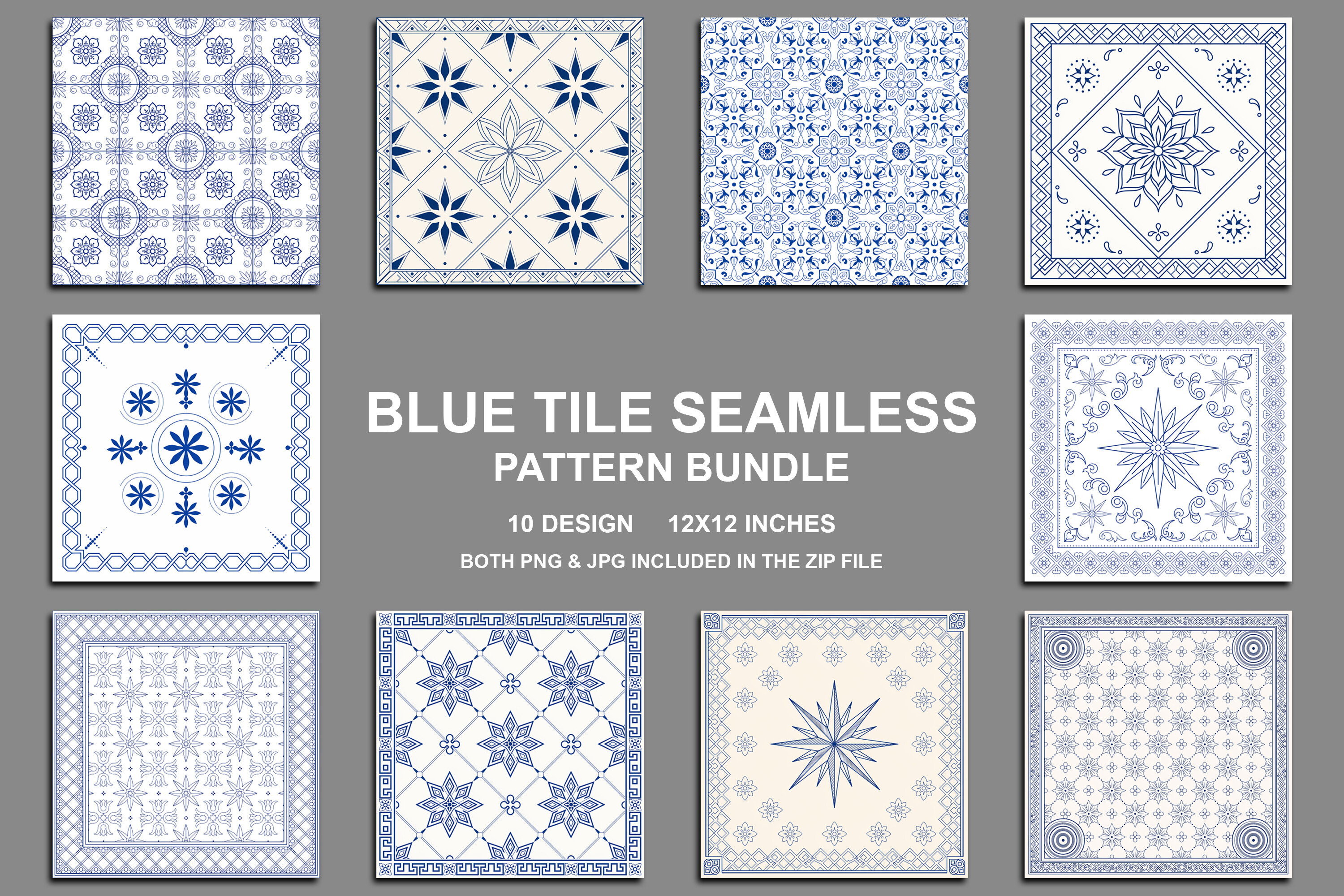 Blue Tile Seamless Pattern Bundle