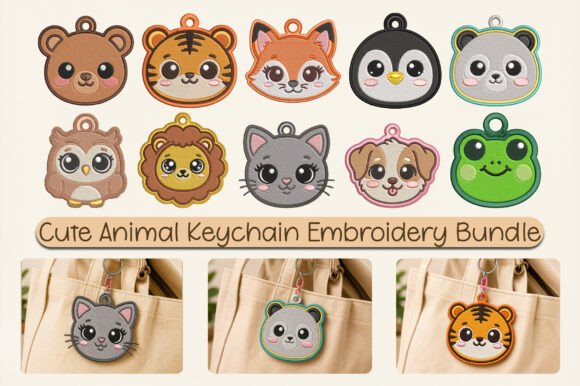 Cute Animal Keychain Embroidery Bundle