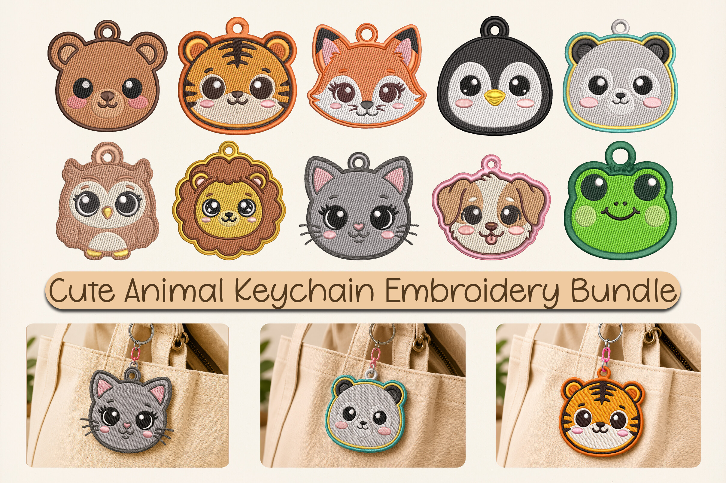 Cute Animal Keychain Embroidery Bundle