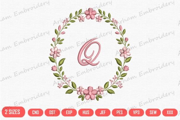 Elegant Flower Monogram Alphabet Q