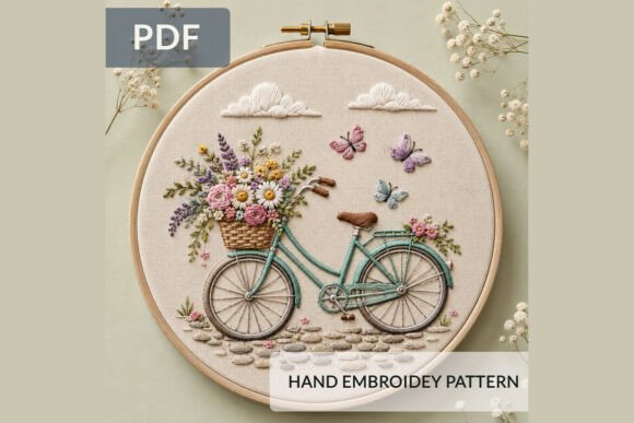 Floral Bicycle Hand Embroidery Pattern 2