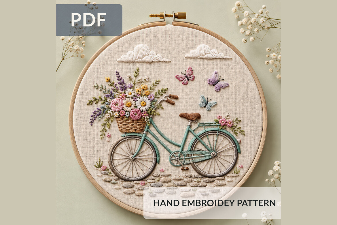 Floral Bicycle Hand Embroidery Pattern 2