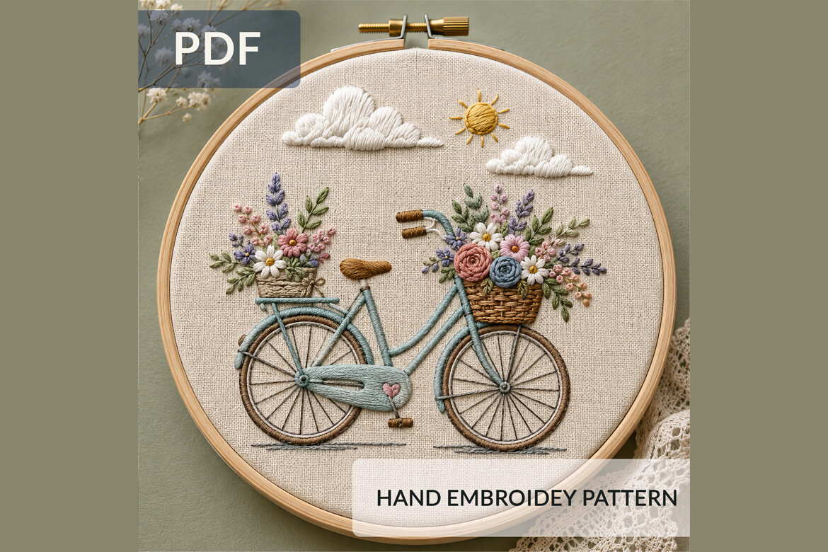 Floral Bicycle Hand Embroidery Pattern