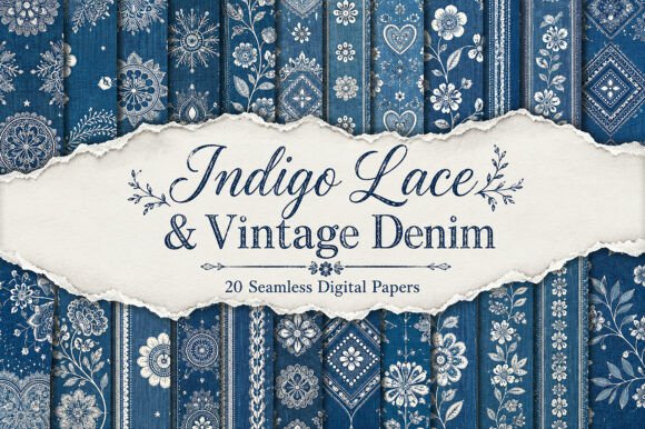 Indigo Lace & Vintage Denim Pattern