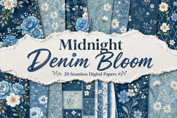 Midnight Denim Bloom – Seamless Papers