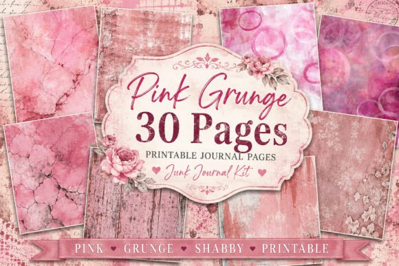 **Pink Grunge Texture Junk Journal Paper