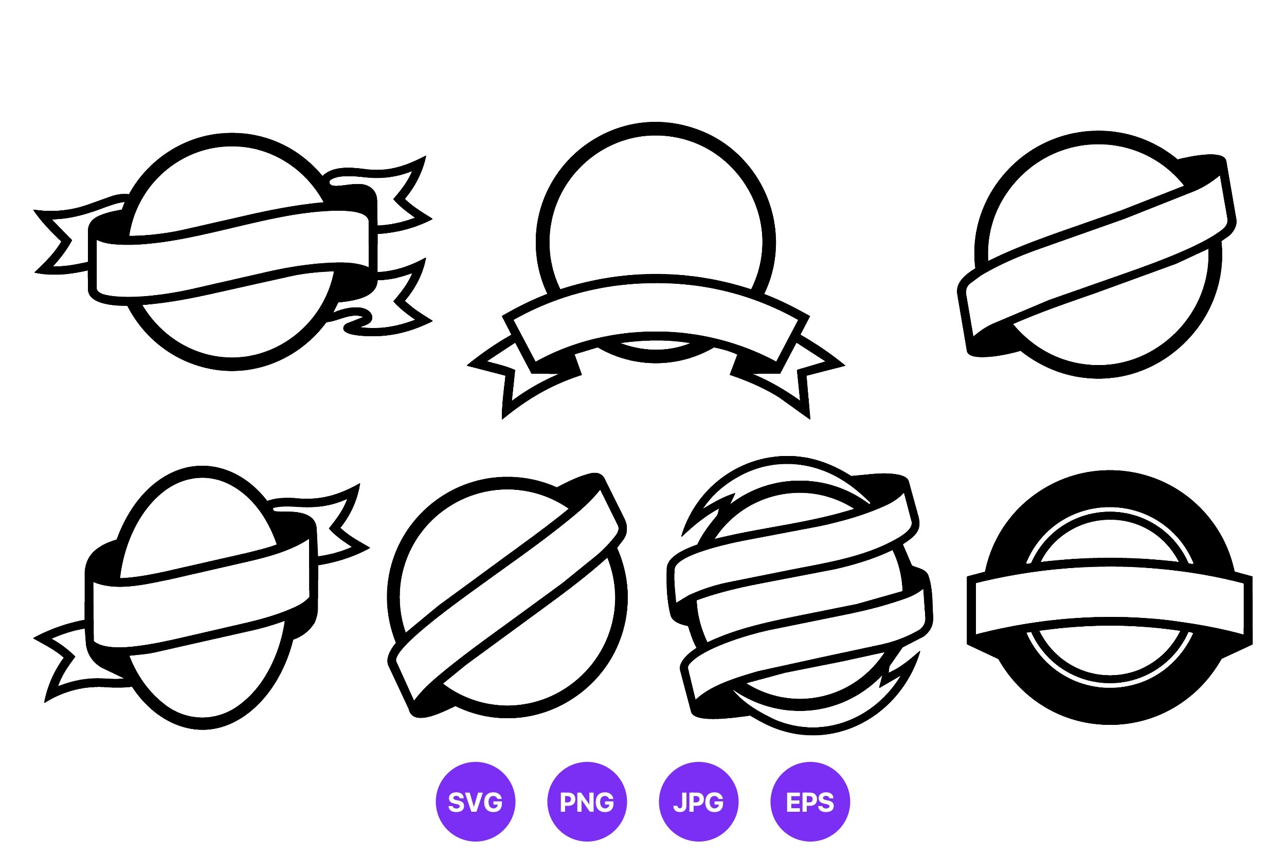 Ribbon Circles Vector Line Art Set